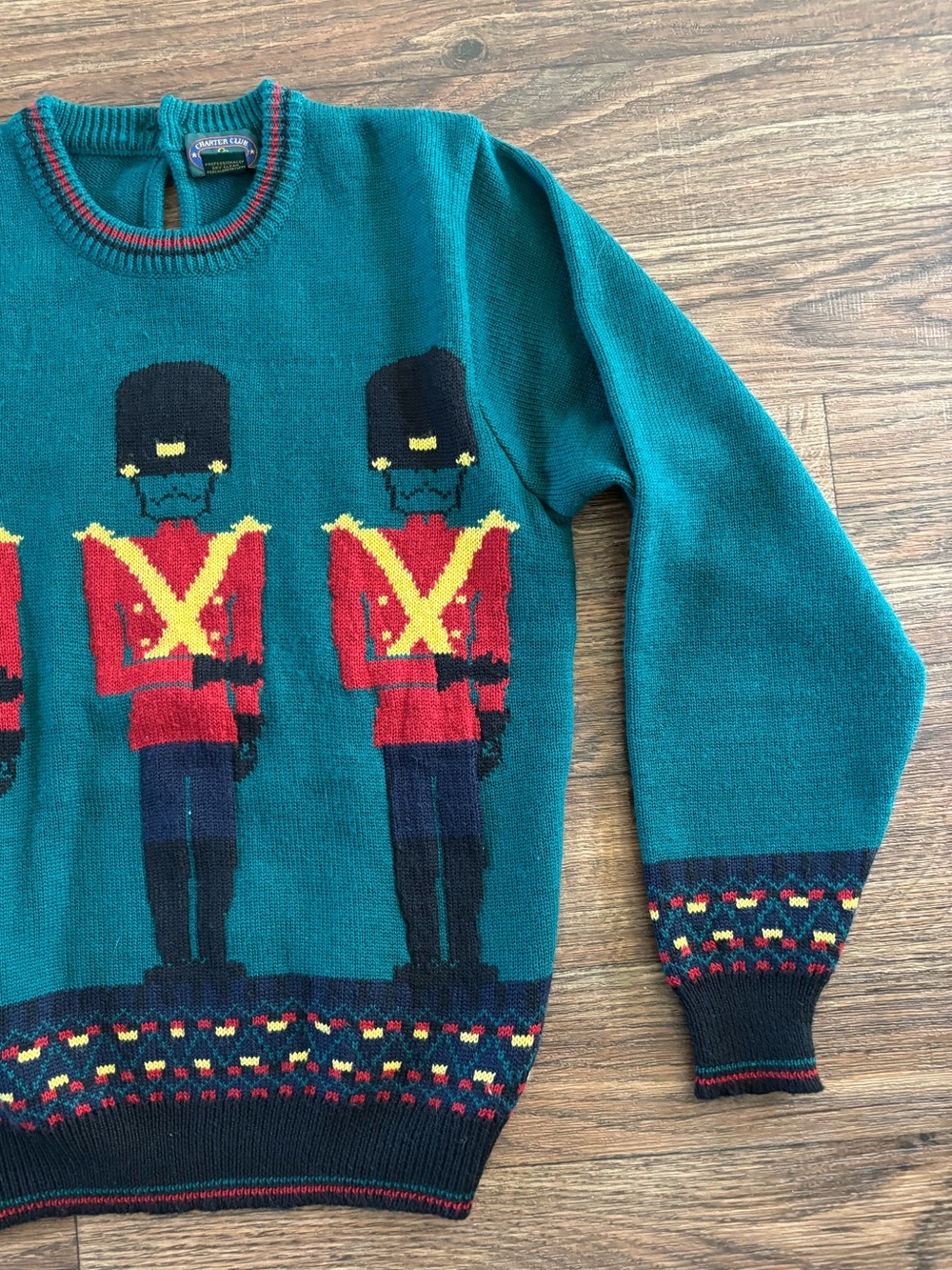 VTG Charter Club Jane Justin Toy Soldier Wool Blend Knit Sweater Green Keyhole S - Picture 9 of 16